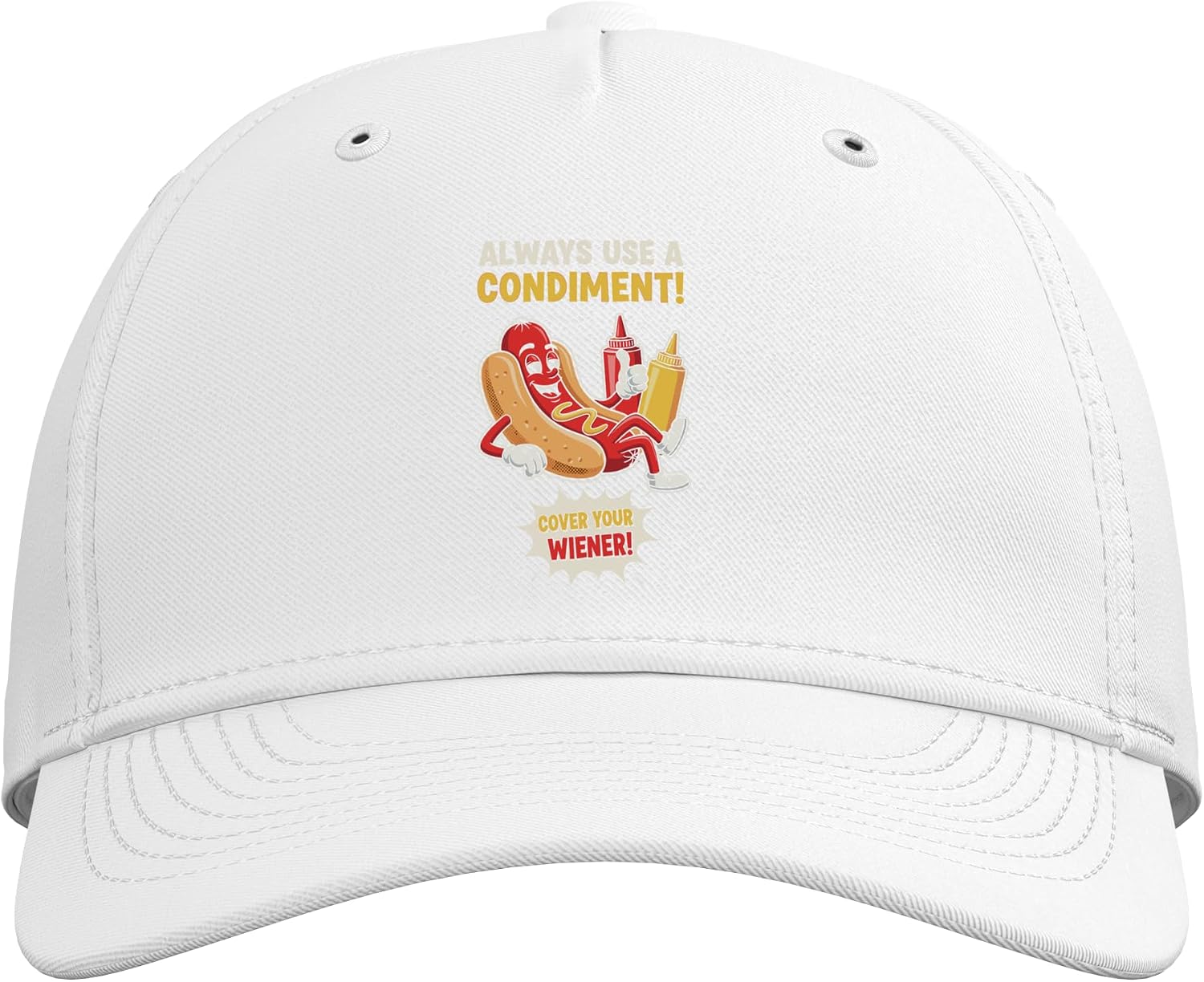 Funny Always Use A Condiment Cover Your Wiener Hot Dog Adjustable Baseball Hat image 2