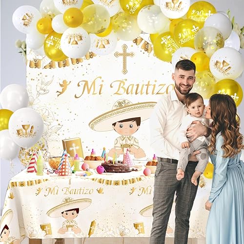 Miniatura 3 de Kit de 57 piezas de guirnalda de arco de globos de Mi Bautizo para He God Bless Baby Boy Bautizo Party Decoraciones Primera Comunión Decoración