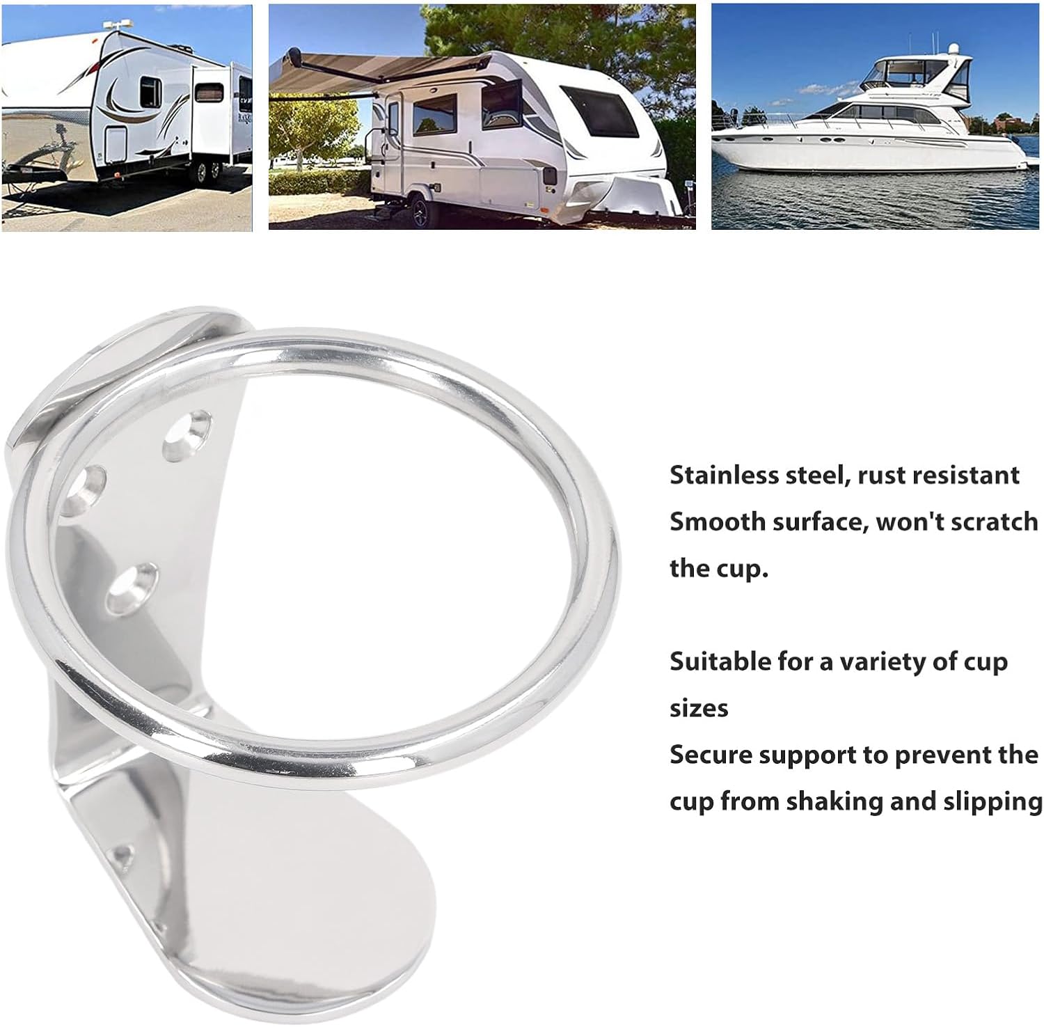 Focket Marine Yacht Steel Cup Holders, Boat Universal Hardware Drink Holder Deck, Stainless Steel Boat Ring Cup Drink Holder Drinks Holders for Marine Yacht Truck RV Car Trailer Hardware