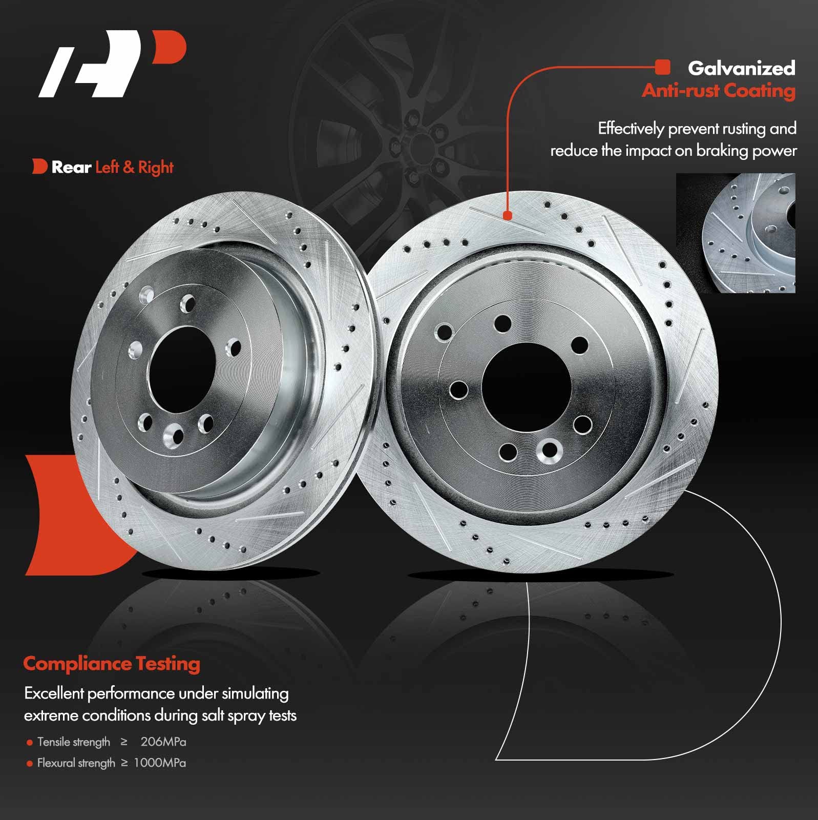 Disc Brake Rotors And Semi-Metallic Pads Rear Kit For Land Rover Range