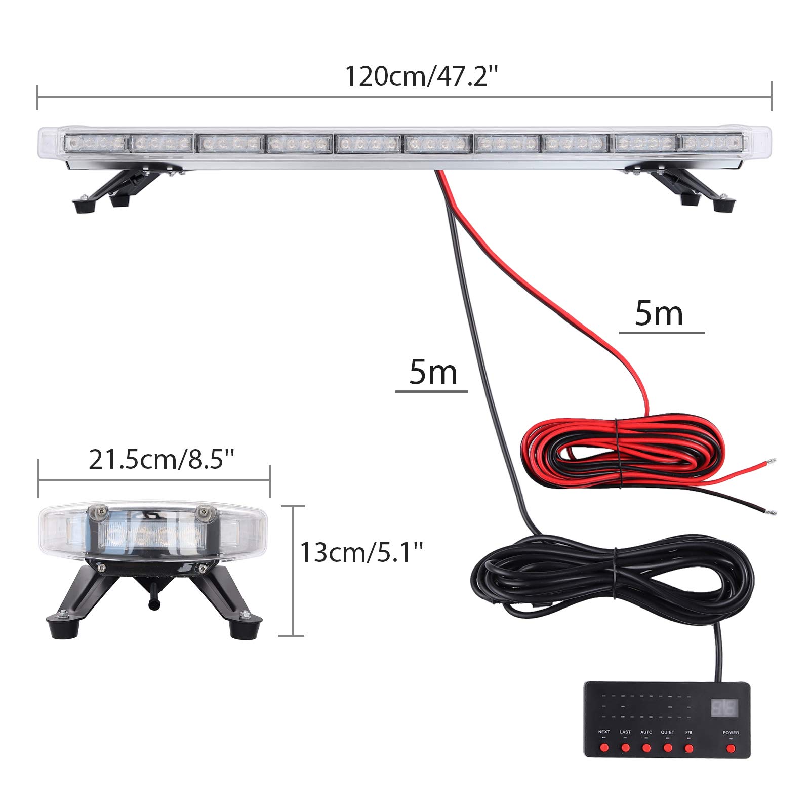 Justech 88 LED Luce Stroboscopica Emergenza Lampeggiante Stroboscopico Barra Bar 21 Modalità Fash Impermeabile Ambra con Interruttore di Controllo Display Digitale per 12 V 24 V Camion Veicolo