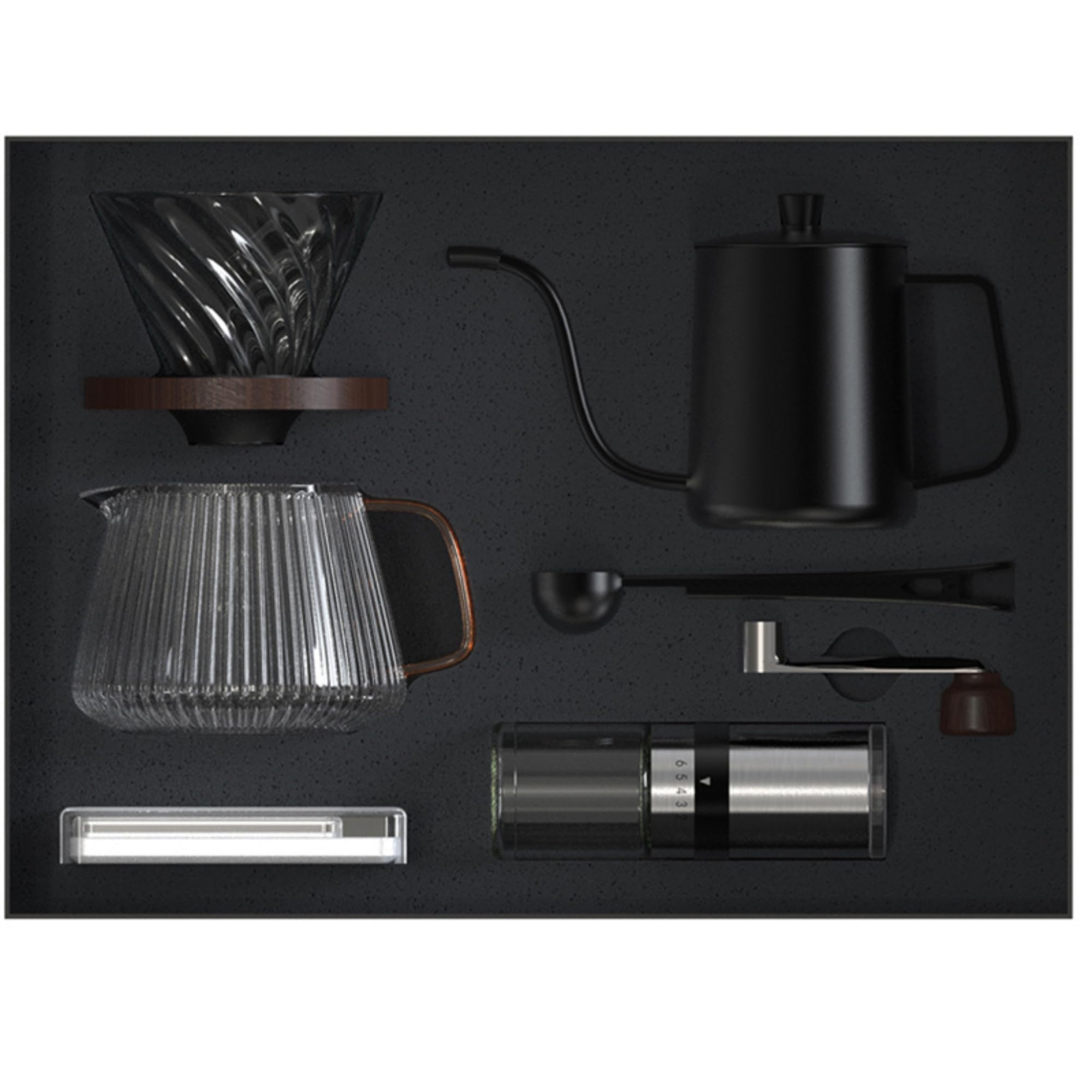 Pour Over Coffee Gift Set - 7-Piece Barista Kit: Hand Grinder, Pour Over Dripper, Glass Server, Matte Black Kettle, Precision Scale & Filters - Ideal for Coffee Lovers & Home Brewing