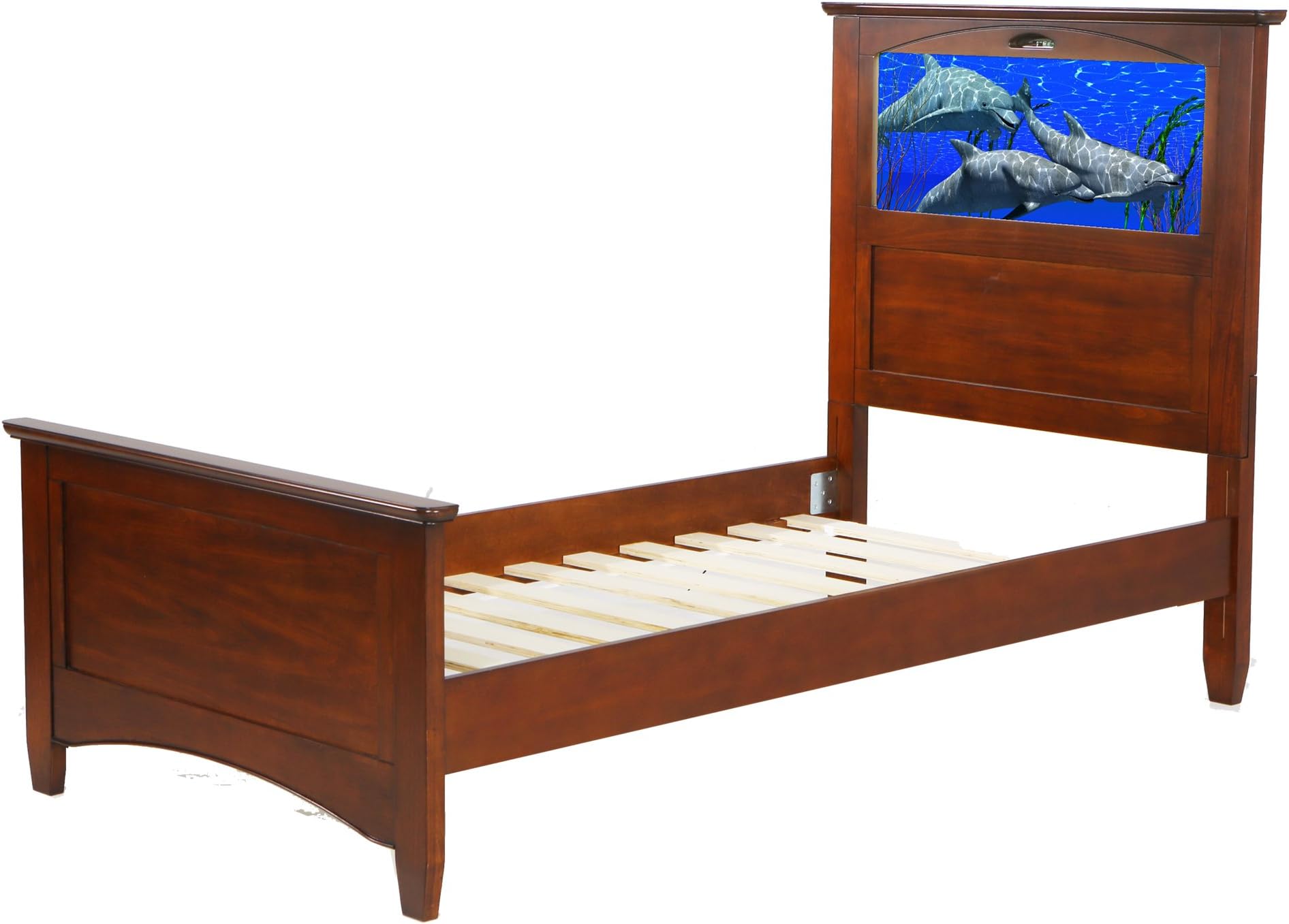 LightHeaded Beds Canterbury Twin Kids Bed with Changeable Back-Lit LED Imagery Headboard, Chestnut