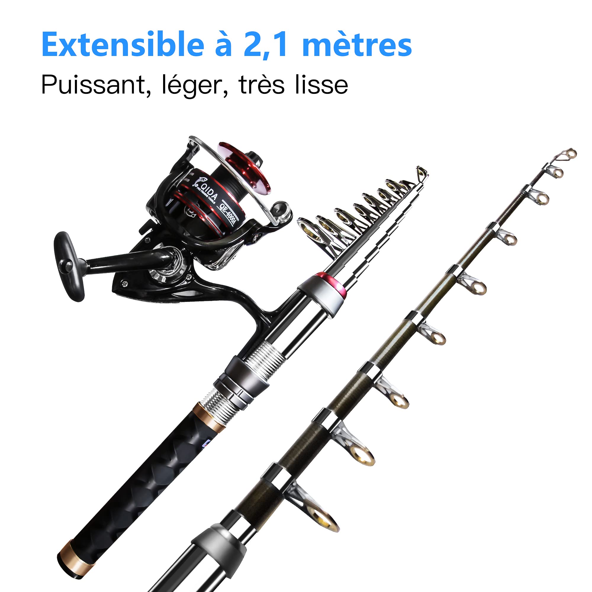 Kit da Canna da pesca per Pescare, Canna da pesca telescopica e mulinello con Mulinello bionica, ami e porta Badge, set di materiali da pesca per adulti principianti in acqua dolce salata