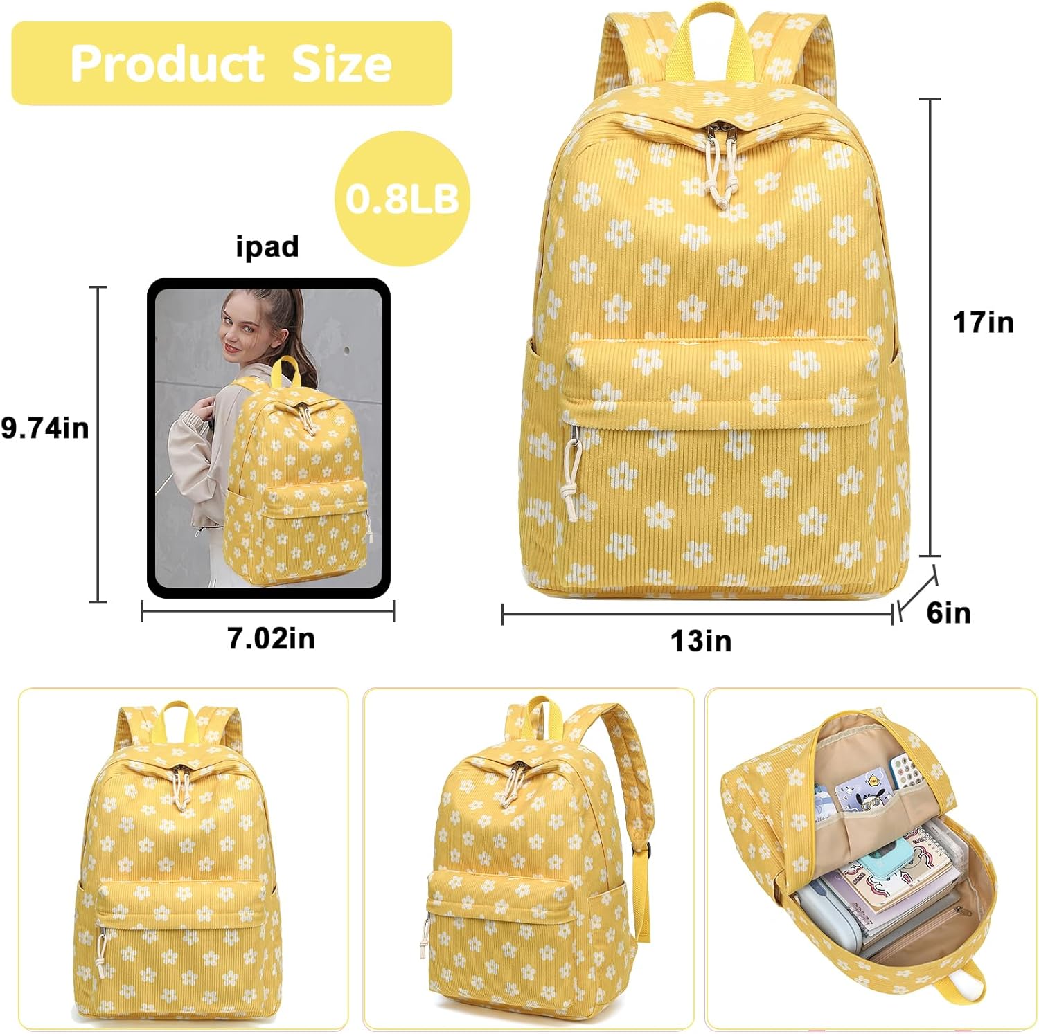 Bluboon School Backpack for Teen Girls Bookbags Elementary High School Corduroy Laptop Bags Women Travel Daypacks - Image 2