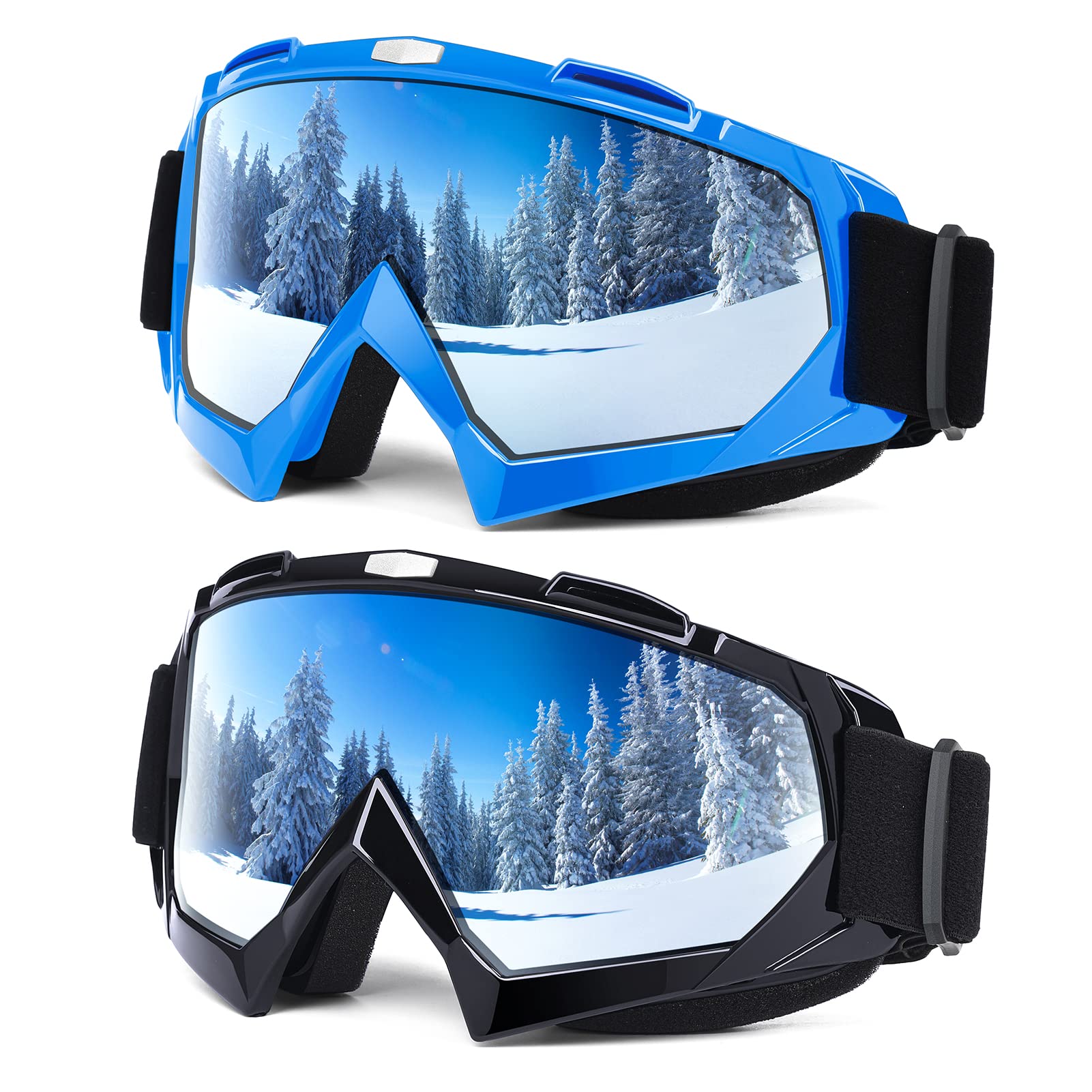 EasYoung Adult Ski Goggles, 2-Pack Snowboard Goggles for Youth, Teens, Men & Women, Wide View Snowmobile Goggles