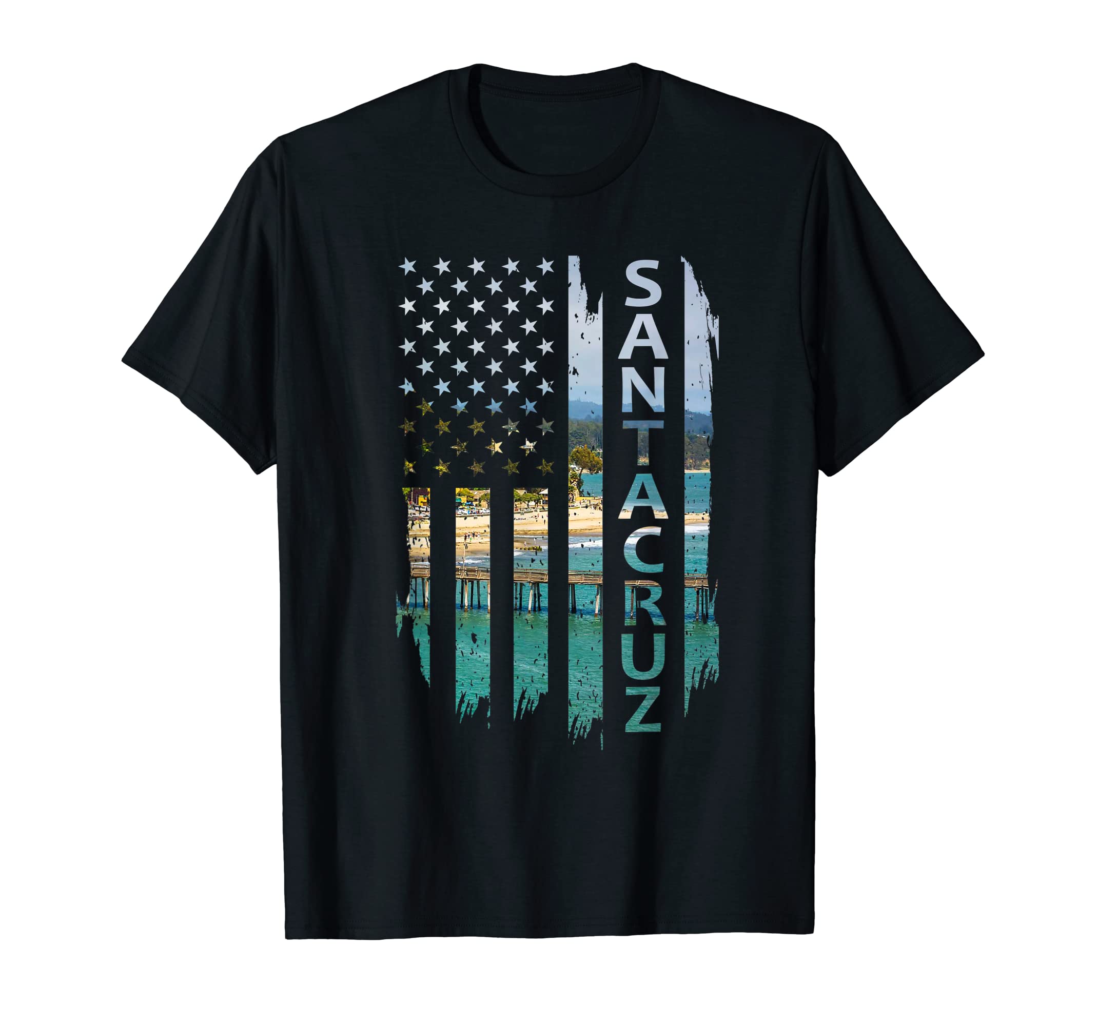 Santa Cruz California Summer Sunset American Flag Patriotic T-Shirt