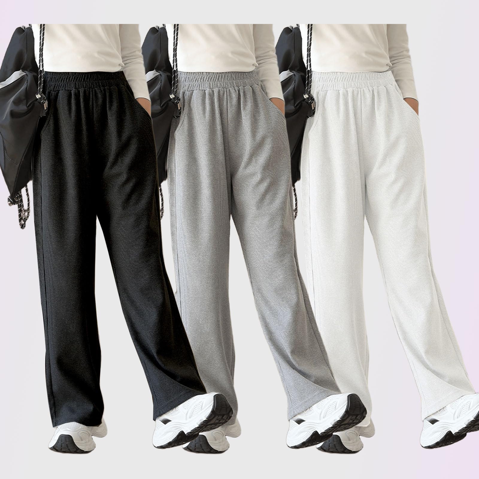 Pantalones deportivos de pierna ancha para niña, holgados, rectos, holgados, de cintura alta, pantalones deportivos casuales para niños con bolsillos, 6-14 años