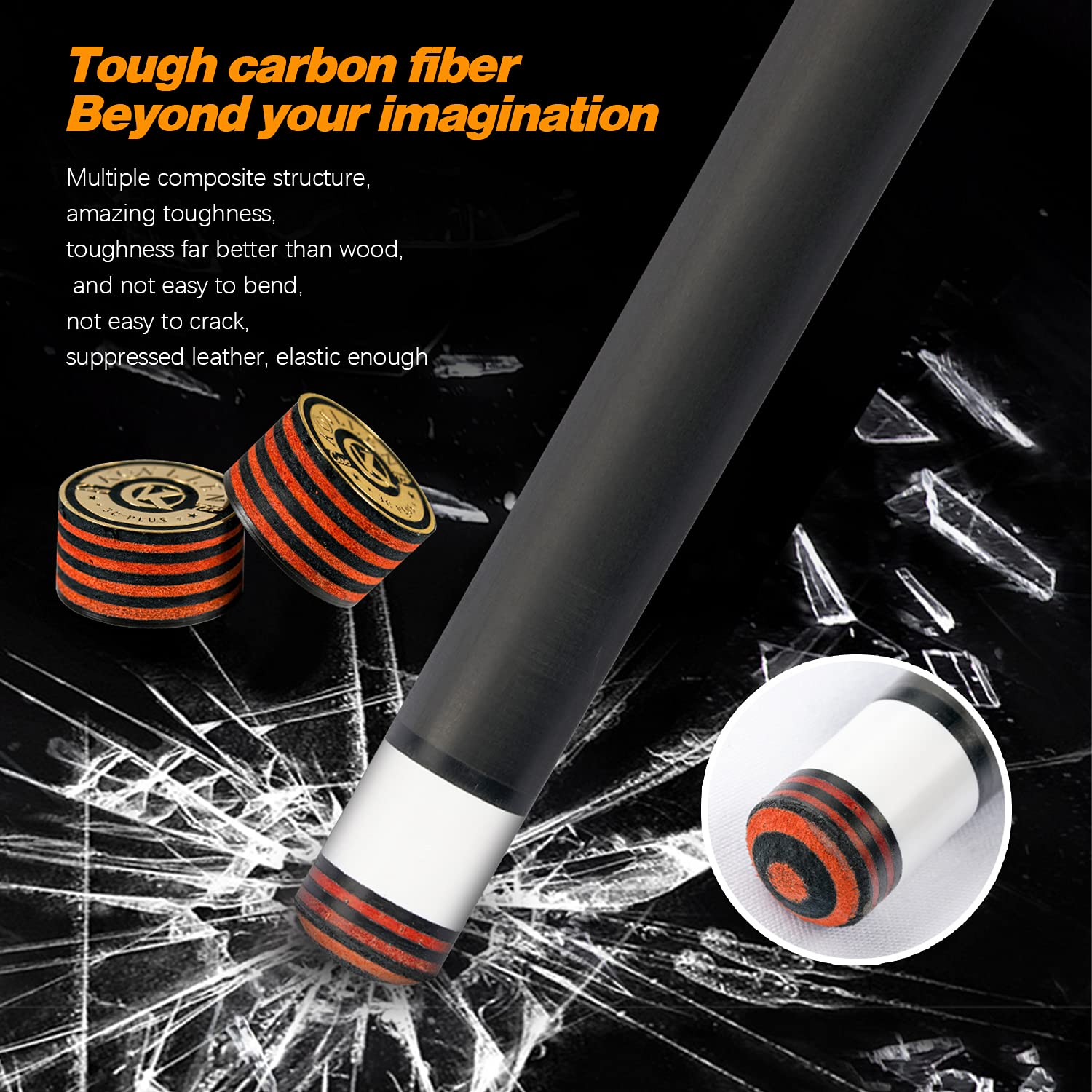 KONLLEN 3 Cushion Carom Cue – Carbon Fiber Carom Cue Stick, 142cm, 12mm 3C-Plus Tip, Radial Pin Joint, Adjustable Weight