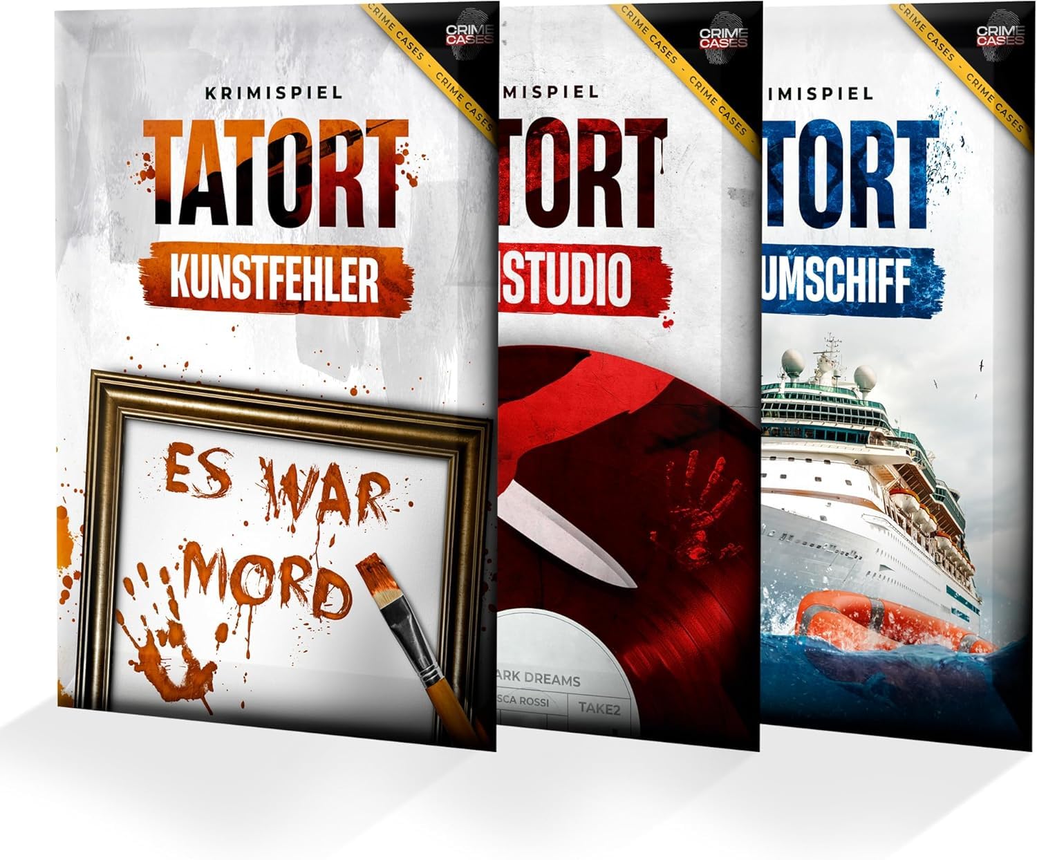 CRIMECASES Krimispiel Bundle – 3 spannende Fälle in einem Set: Tatort Kunstfehler, Tonstudio & Traumschiff | Cold Case Spiele für Erwachsene