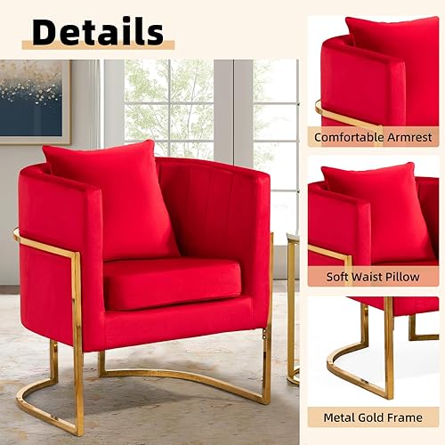 Miniatura 4 de Silla decorativa moderna de terciopelo, sillón tapizado de mediados de siglo con almohada para sala de estar, cómoda silla de tocador individual con