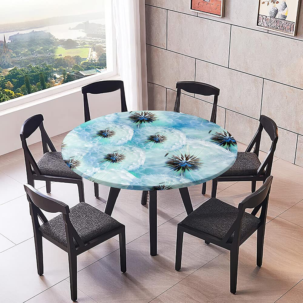 Morbuy Rondes Nappes Avec Bord Élastique, Nappes Rondes Anti Taches Lavable, Imperméable Polyester Nappe De Table Imprimé De Escargots Animal Pour Cuisine Jardin Fête Table (130cm,Aquarelle