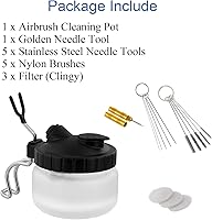 Vista 4 de Kit de limpieza de aerógrafo Olla de limpieza de vidrio con soporte, herramientas de limpieza de lavado, 5 agujas de limpieza de boquillas