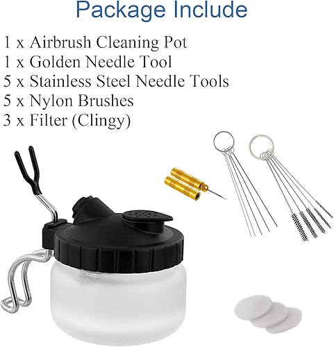 Miniatura 4 de Kit de limpieza de aerógrafo Olla de limpieza de vidrio con soporte, herramientas de limpieza de lavado, 5 agujas de limpieza de boquillas y