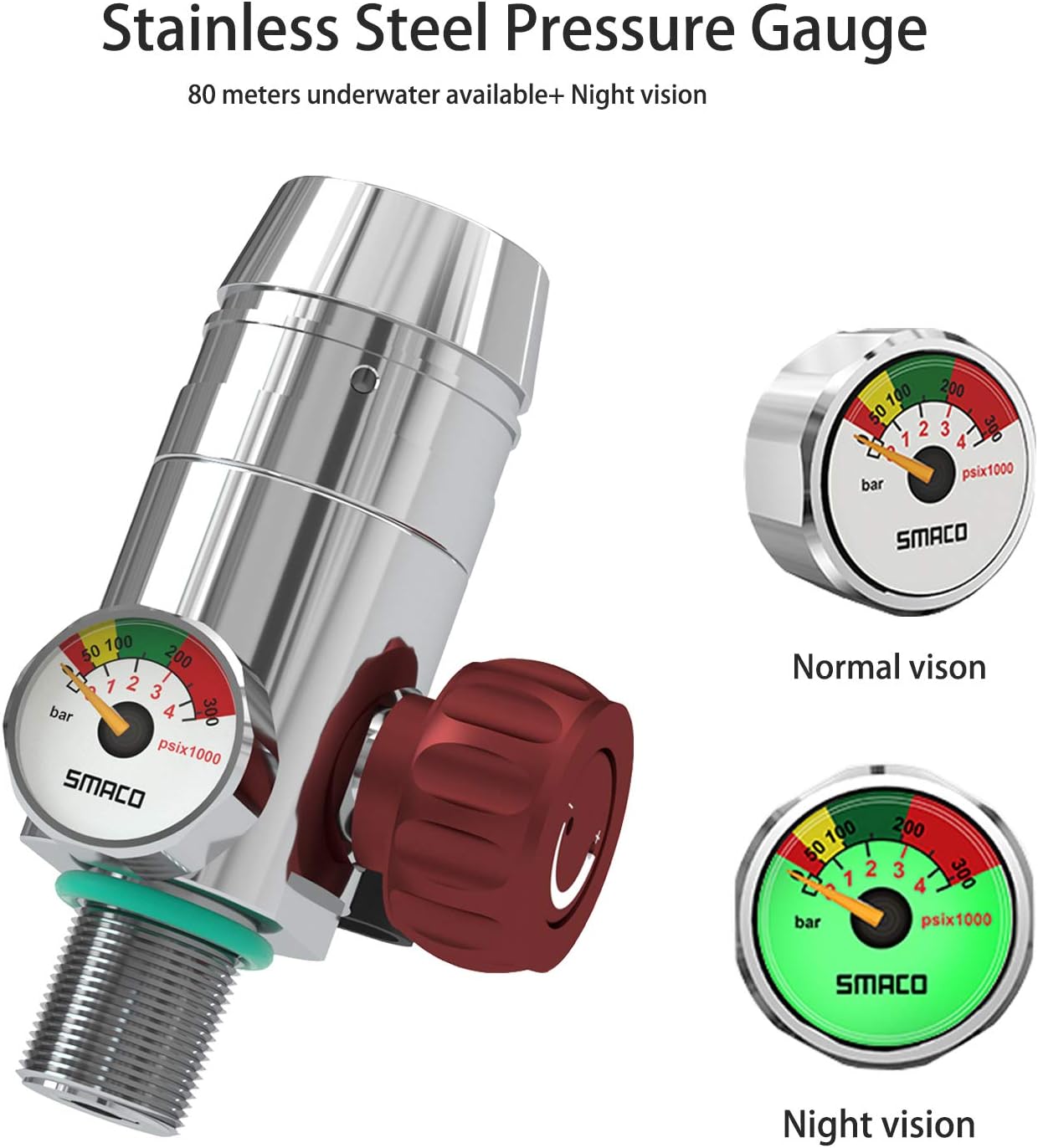 SMACO Scuba Regulators for Mini Scuba Tank Scuba Diving Valves with Silicone Mouthpiece and Pressure Gauge, Support 3000psi/200bar/20Mpa Air Pressure, Support Scuba Tank