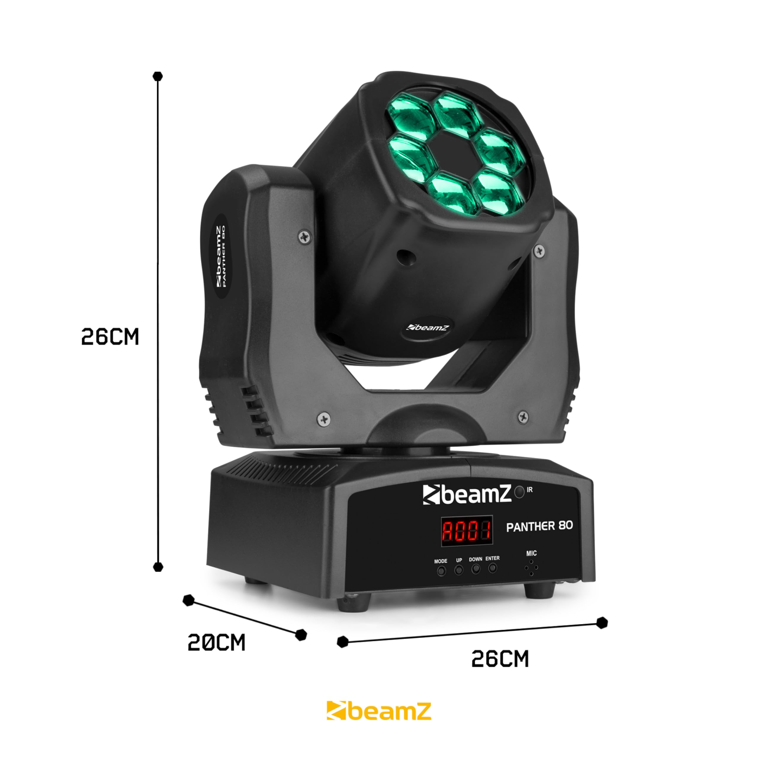 Beamz Panther 80 Lyre LED - 6x LED 12 Watts RGBW CREE, Mode DMX ou Stand Alone, Gestion Audio ou Auto, Fonction Maitre/Esclave, Shows Préprogrammés, Idéal DJ, Concert, Boite de Nuit