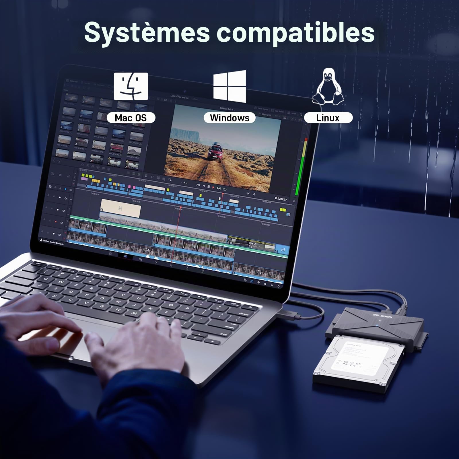 Adaptateur USB 3.0 vers IDE et SATA, Adaptateur Disque Dur Externe Universel 2.5" ou 3.5" SATA ou IDE HDD SSD, Convertisseur avec Alimentation 12V