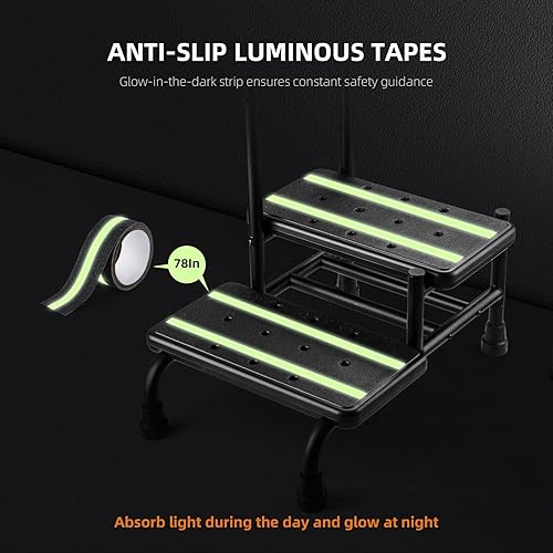 Miniatura 6 de Taburete con asa, plataforma antideslizante y pasamanos ajustable, taburete de dos escalones para personas mayores, adultos y discapacitados,