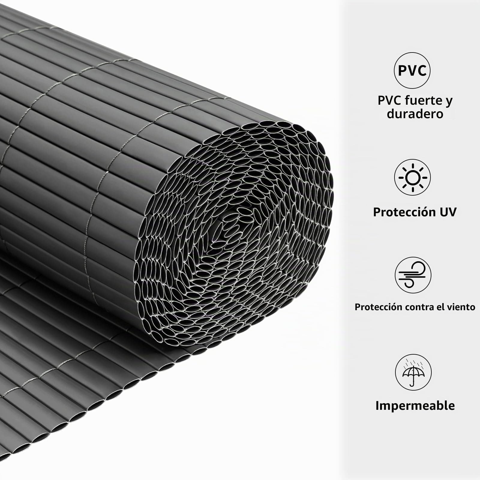 WOLTU Cañizo PVC pantallas protectoras 500x120 cm, resistente a los rayos UV protección contra el viento, valla privacidad para Jardín, Balcón o Terraza, Gris