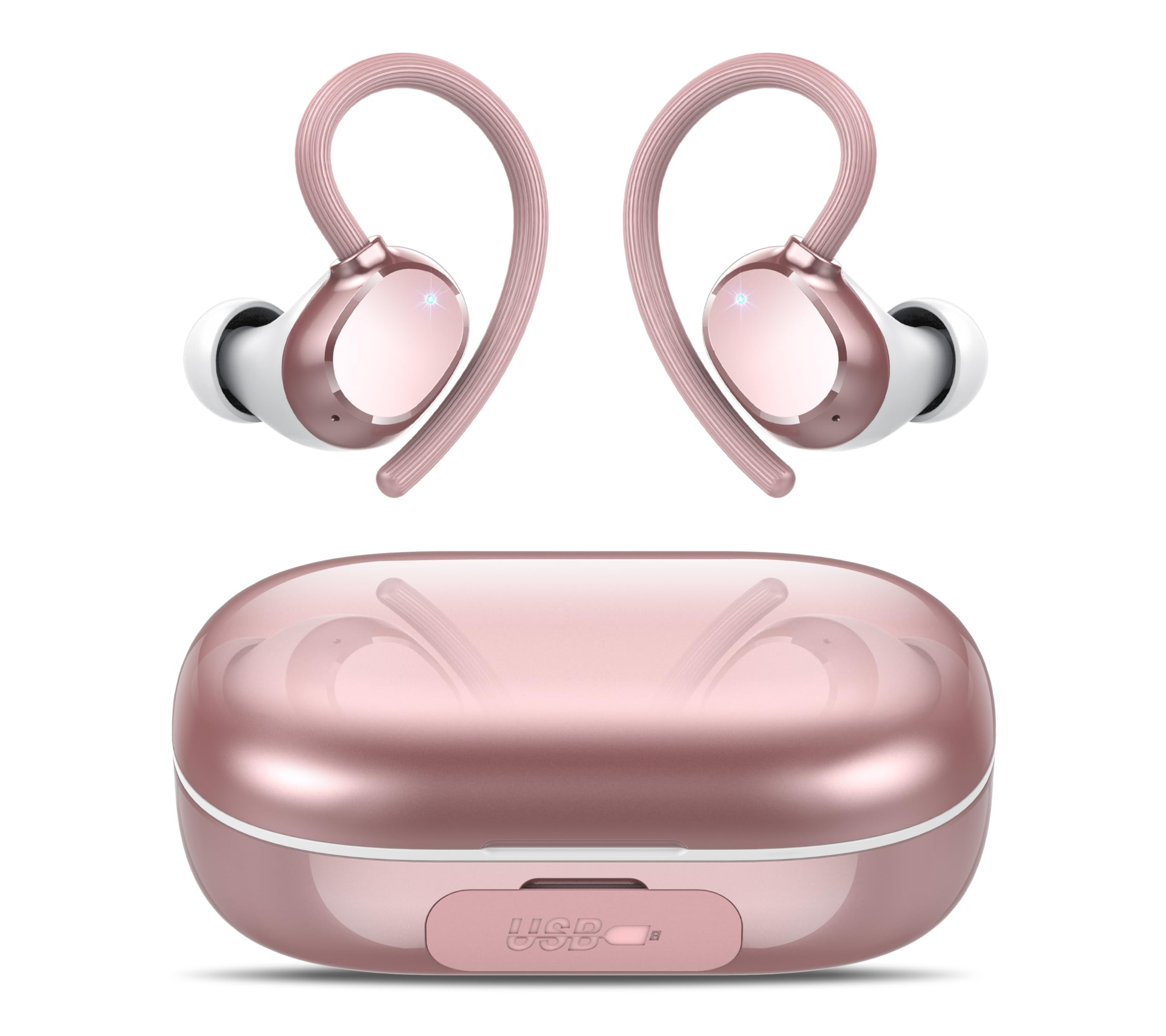 Lekaby Bluetooth Kopfhörer Sport, in Ear Kabellos mit 2 ENC Mikrofon für HD Anruf, Bloototh 5.3 Bass Boosted Stereoklang Ohrhörer mit 128H USB C Ladekoffer LED Anzeige, IP7 Wasserdicht Earbuds Lauf