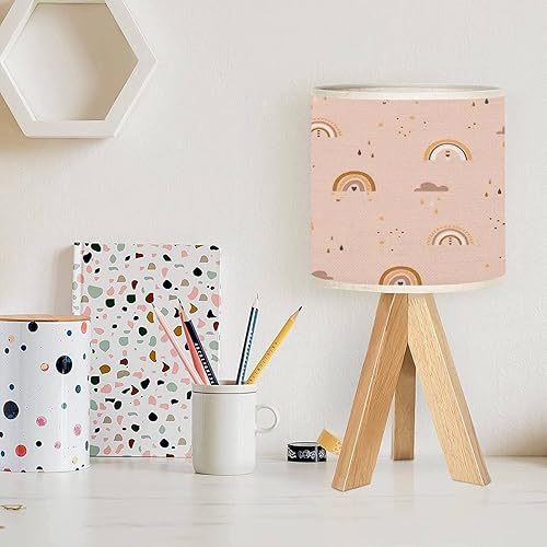 Miniatura 2 de OEPWQIWEPZ Lámpara de mesa de noche con trípode, linda lámpara bohemia de arco iris sin costuras, impresión infantil creativa para envolver tela,