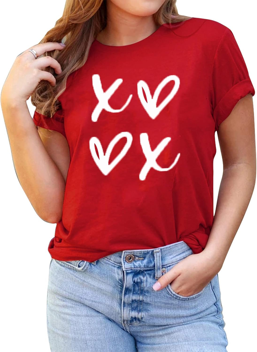 Women Heart Graphic Shirts Valentine's Gift Love Cute T-Shirts Funny Letter Printed Short Sleeve Top - Image 2