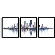 Houston Texas Black Framed Art Print Poster, Set of 3 Skyline Abstract Wall Art Painting for Bedroom Living Room Office Decor AAA16 Houston Texas, 10"L x 8"W 3 Panels, Black Frame