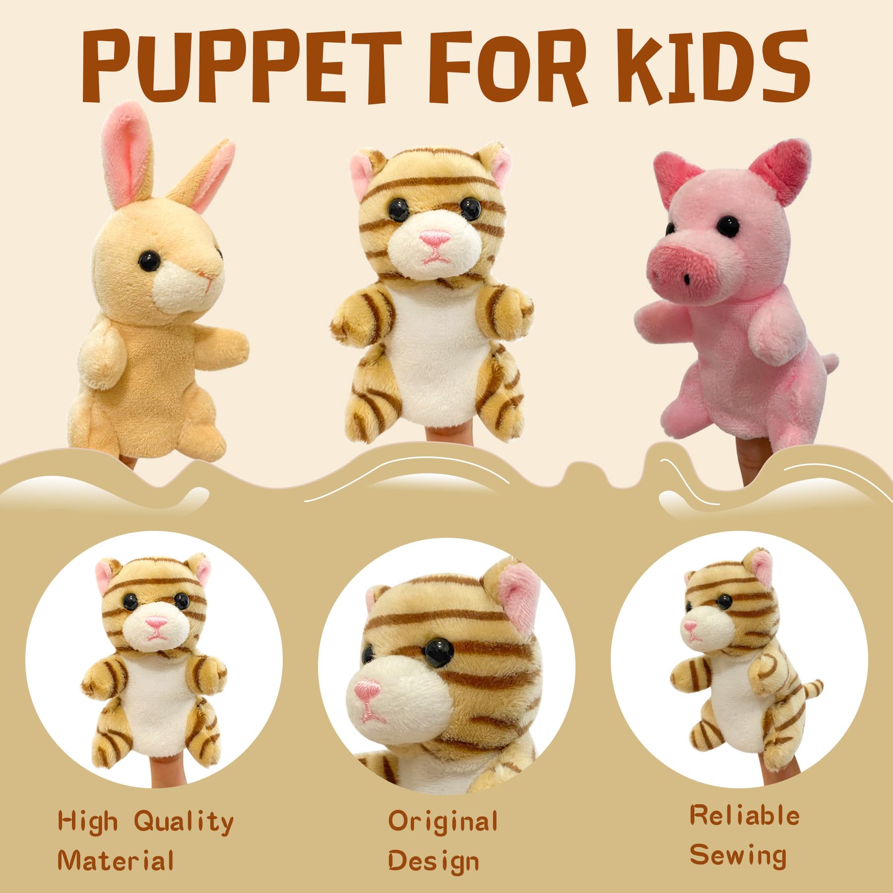 JUSTQUNSEEN 12Pcs Finger Puppet Set, Realistic Plush Animal Finger Puppet Role-Playing Story Finger Puppet Farm Animal Theme Soft Plush Toy for Kids