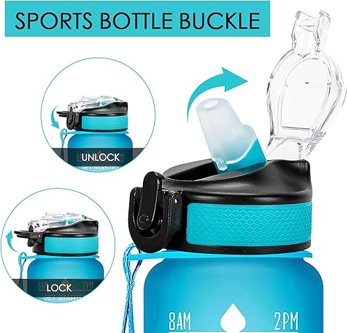 Miniatura 3 de Botella de agua con popote para Giotto - Botella de agua motivacional de 32 onzas con marcador de tiempo (azul, rosa), tapa de boca ancha