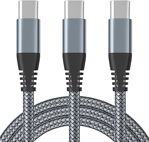 Urehepo Cable USB C a USB C (6.6 pies, 60 W, paquete de 3 unidades) de nailon trenzado 3A cable de carga rápida USB tipo C compatible con MacBook