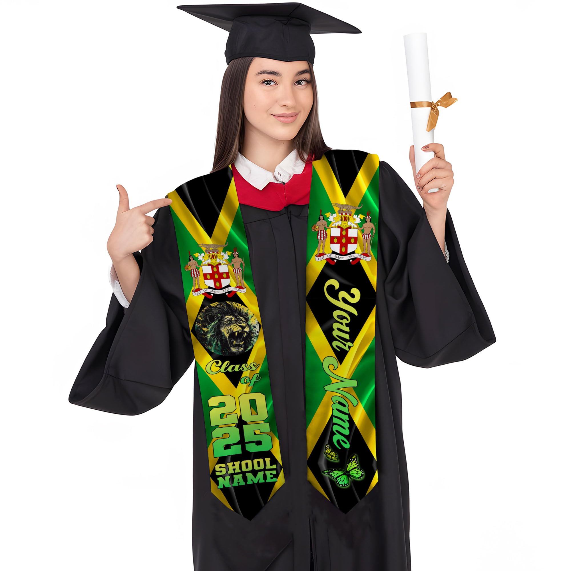 MonkeyVan Personalized Jamaican Graduation Sash 2025, Jamaica Flag Graduation Stole Sash Class Of 2025, Jamaican Stole Jmc 6