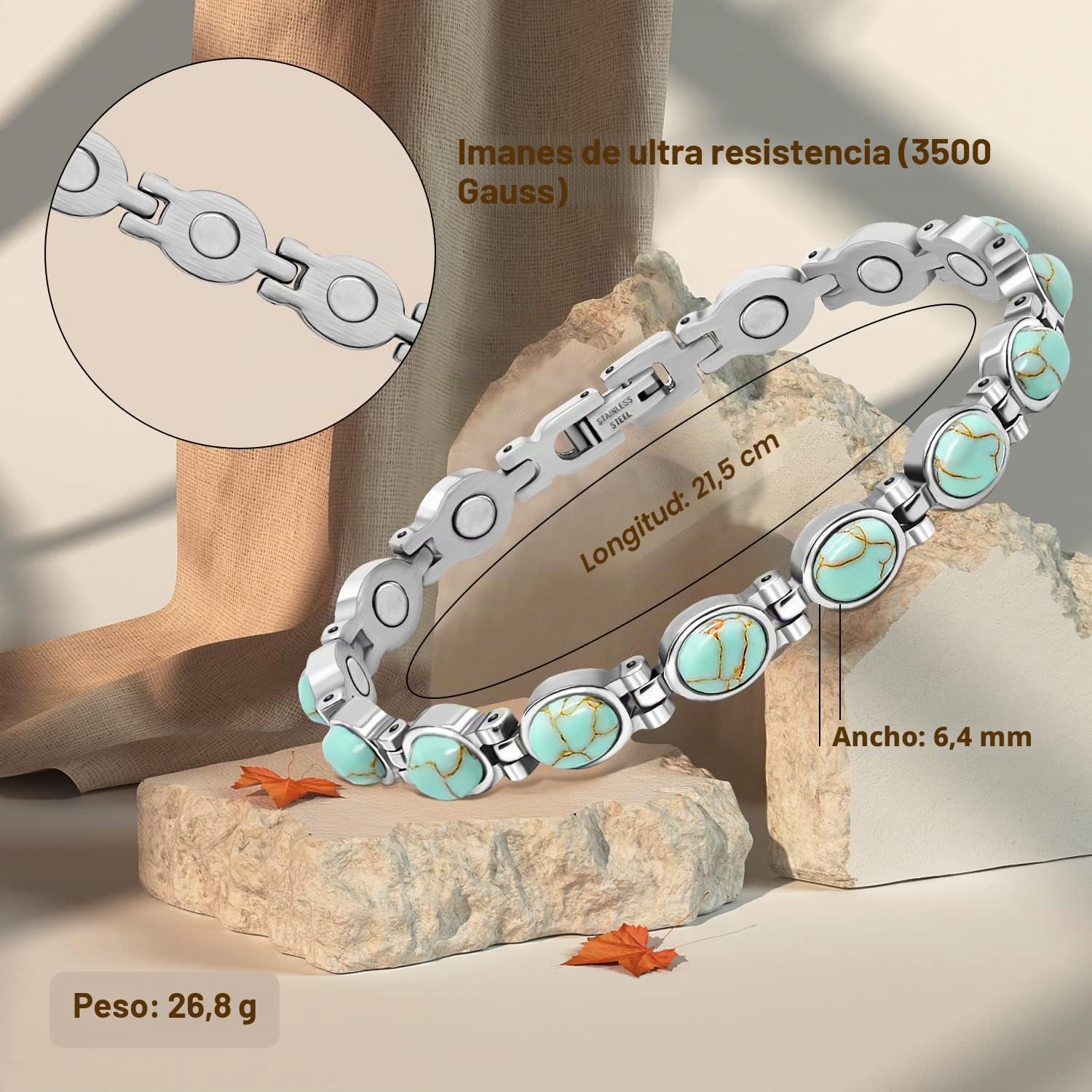 JEROOT Pulsera Magnética de Acero Inoxidable para Terapia y Alivio del Dolor - Brazalete Curativo para Mujer