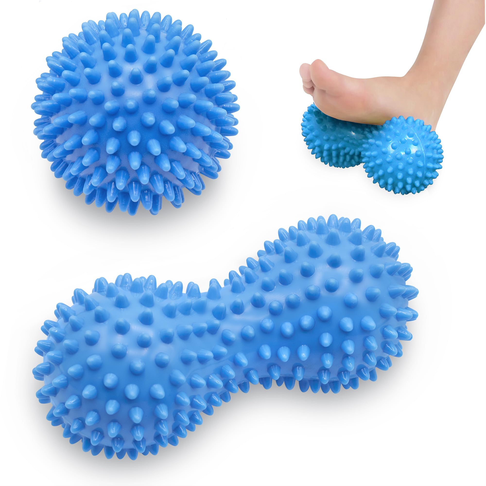 Spiky Massage Ball Roller Set - Plantar Fasciitis, Trigger Point, Deep Tissue, Myofascial Release, Tension and Foot Pain Relief - Relieve Stress and Relax Tight Muscles