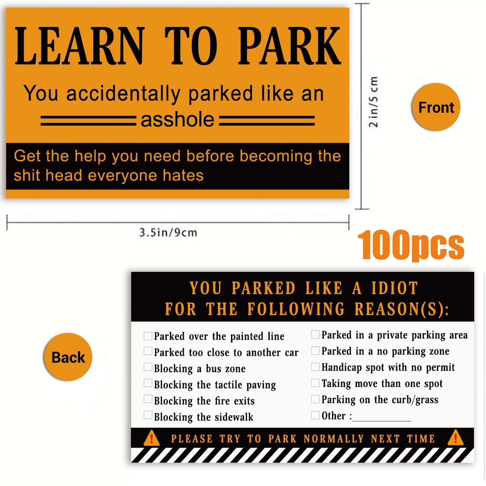 100 Karten „I Know Parking Is Scary“ – Witzige Hinweise Für Schlechte Parker | 8,9 X 5,1 Cm, Für Auto & Scheibenwischer
