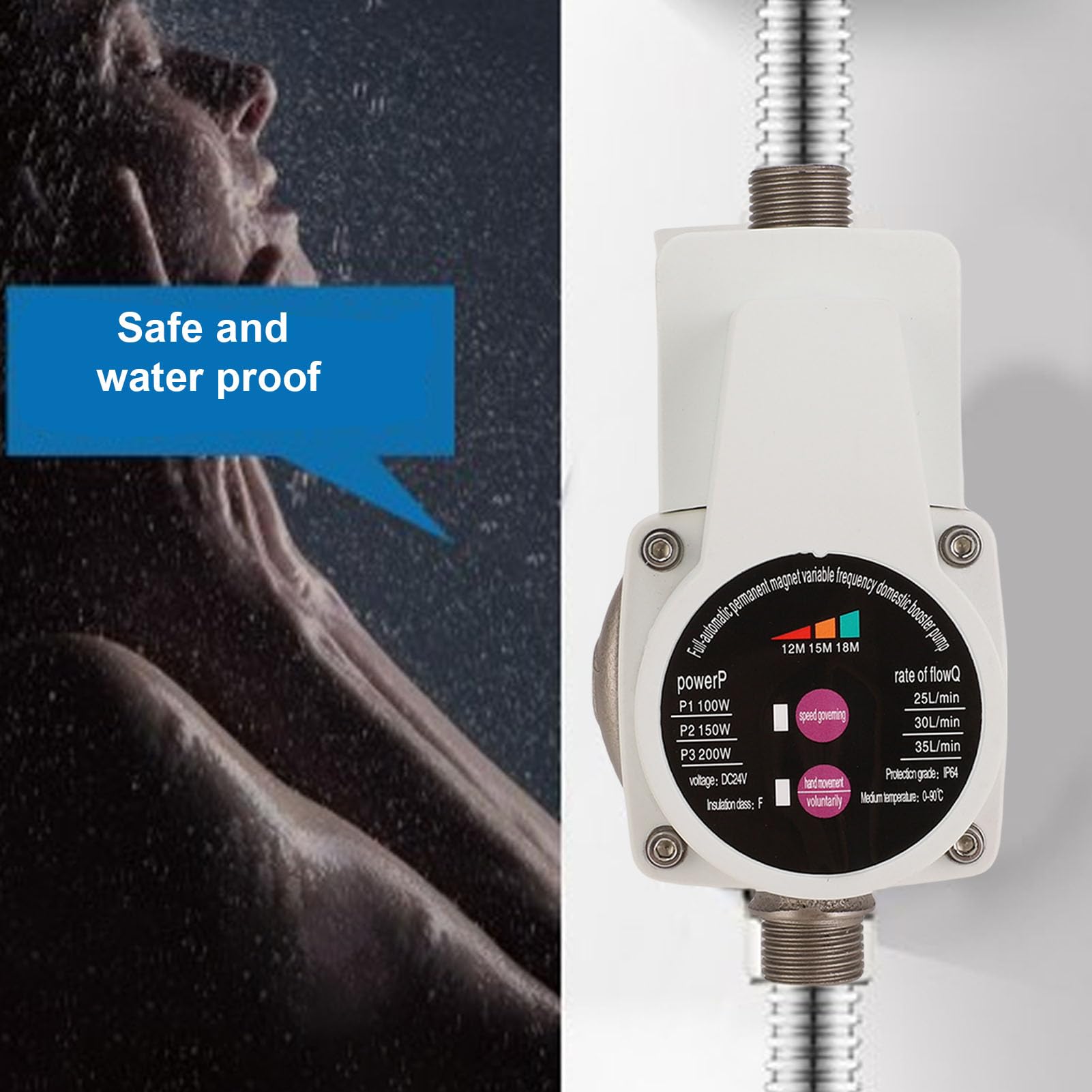 Sxhlseller Pompa del Booster a Pressione dell'acqua, Pompe d'acqua Automatiche Senza Spazzole con modalità di Avvio a Bassa Pressione per Casa, Doccia (Spina europea)