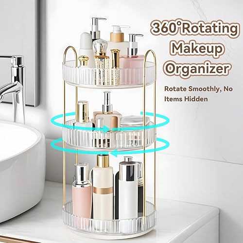 Miniatura 4 de Brothersbox Organizador de maquillaje giratorio para tocador, organizadores de perfumes de 3 niveles, organizadores de cuidado de la piel y