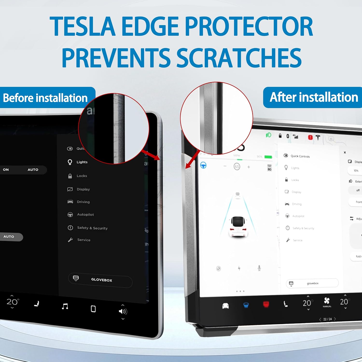 Screen Ambient Light for Tesla Model 3(2017~2023) & Model Y(2020~2024) Interior Lighting Screen Metal Protector case (Silver)