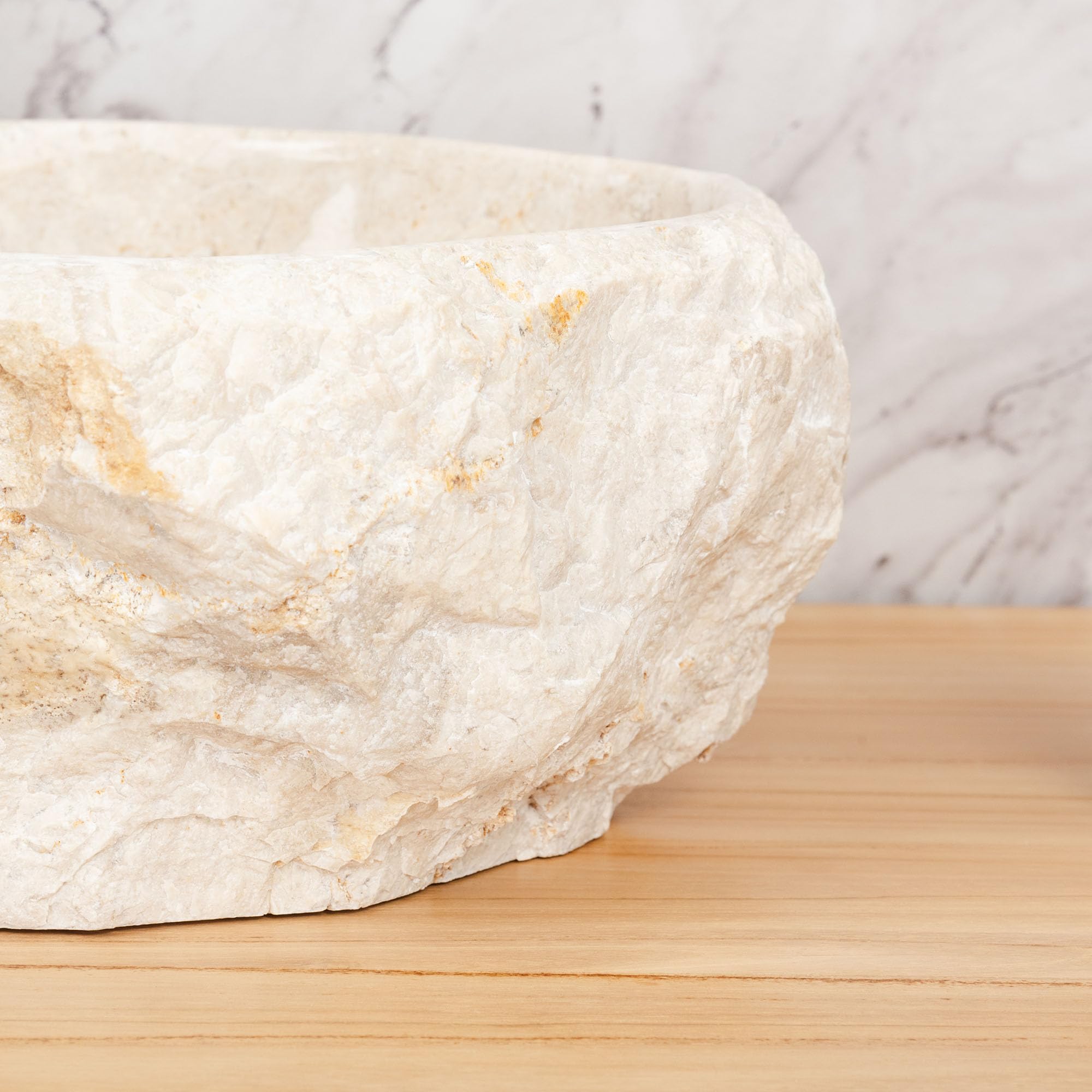 Lavabo de mármol Erosi piedra natural lavabo con borde natural, 30 cm, color crema