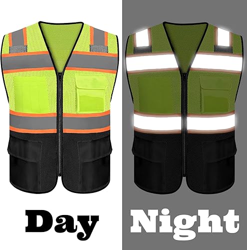 Miniatura 3 de evershare Chaleco de seguridad reflectante de alta visibilidad con 5 bolsillos y cremallera clase 2 para adultos, unisex, ropa de trabajo de