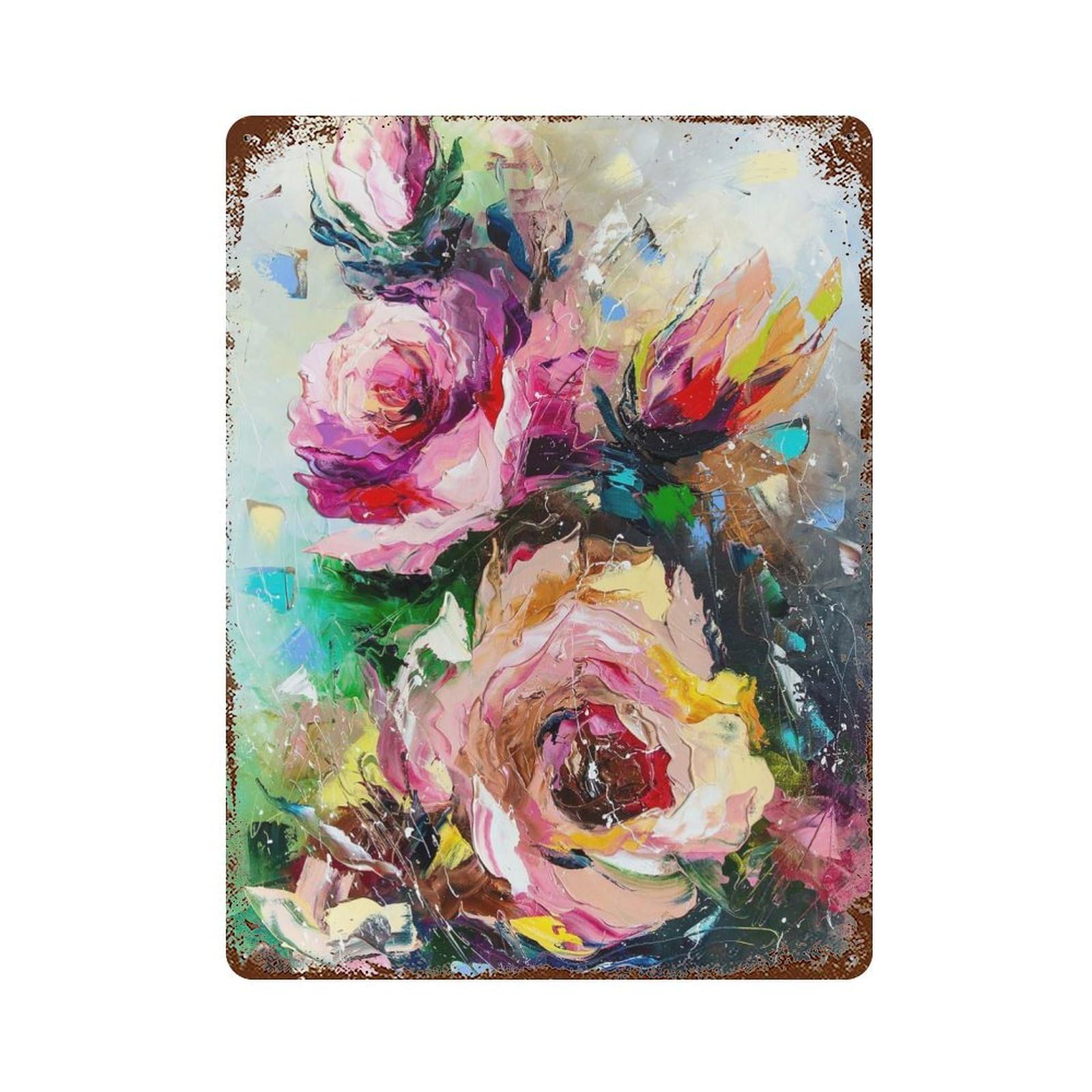 Vintage Metal Tin Sign Symphony of Blooming Roses 15.7"x11.8", Classic Wall Plaque for Pub, Kitchen And Man Cave Decor