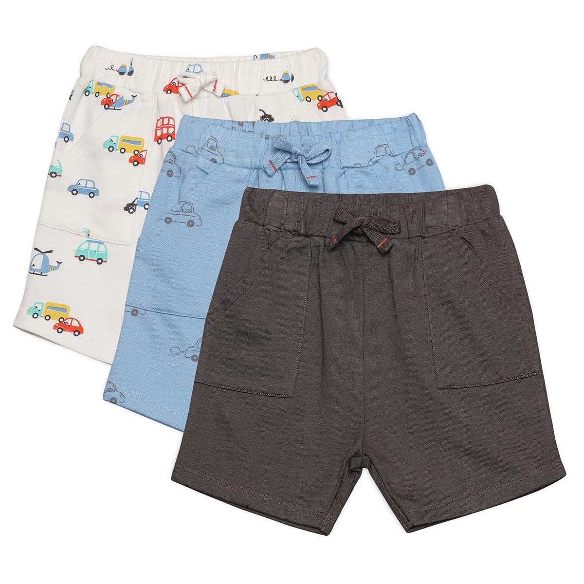 Mini Cuddles Men's Multi Baby Boys 3Pk Vehicle Print And Solid Shorts, Colour (18-24M)