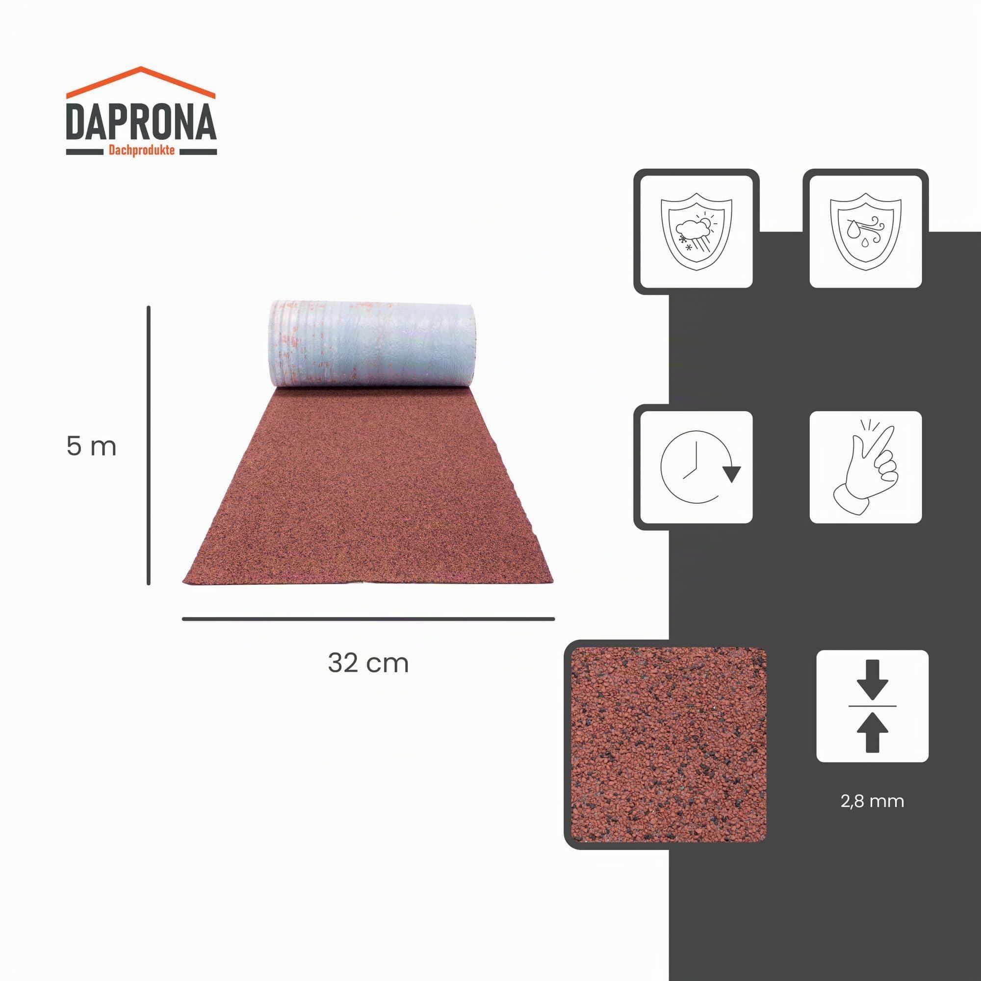 Coprifinale colmo in bitume autoadesivo, rosso, rotolo 5 m x 32 cm, per tegole bituminose, casetta da giardino carport casetta per uccelli, sigillatura colmo