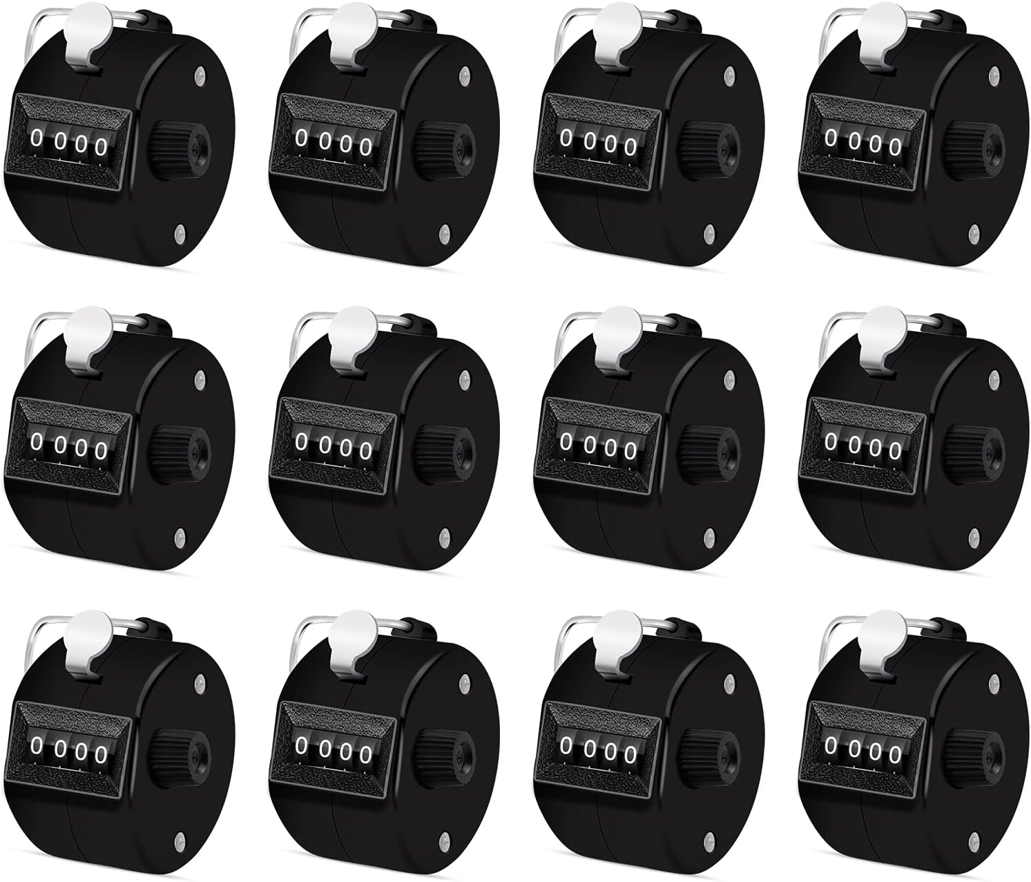 Eliamo 12 Pcs Hand Tally Counter 4-Digit Lap Counter Clicker, Manual Mechanical Handheld Pitch Click Counter with Finger Ring for School Golf & Knitting Row Croche