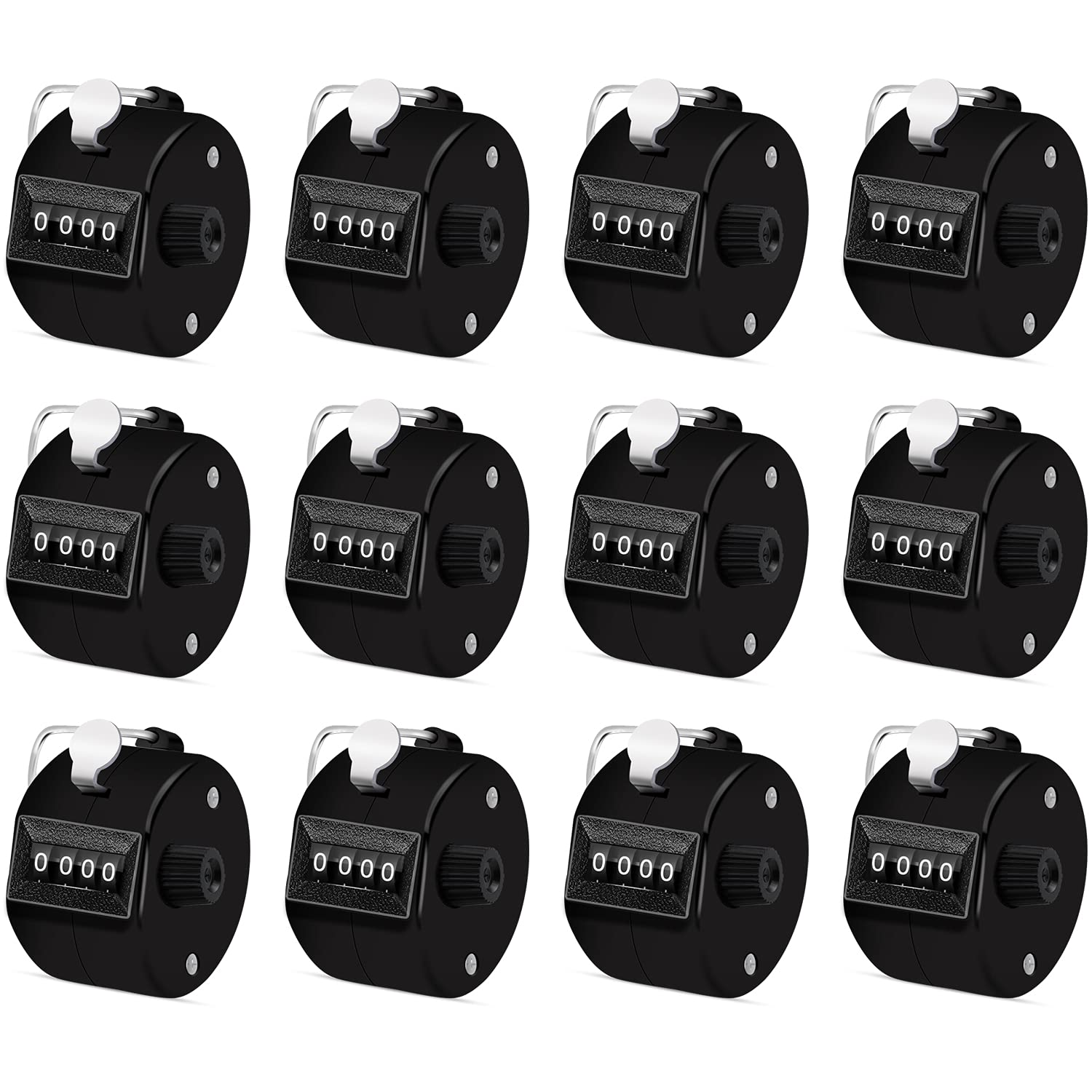 12 Pcs Hand Tally Counter 4-Digit Lap Counter Clicker, Manual Mechanical Handheld Pitch Click Counter with Finger Ring for School Golf & Knitting Row Croche