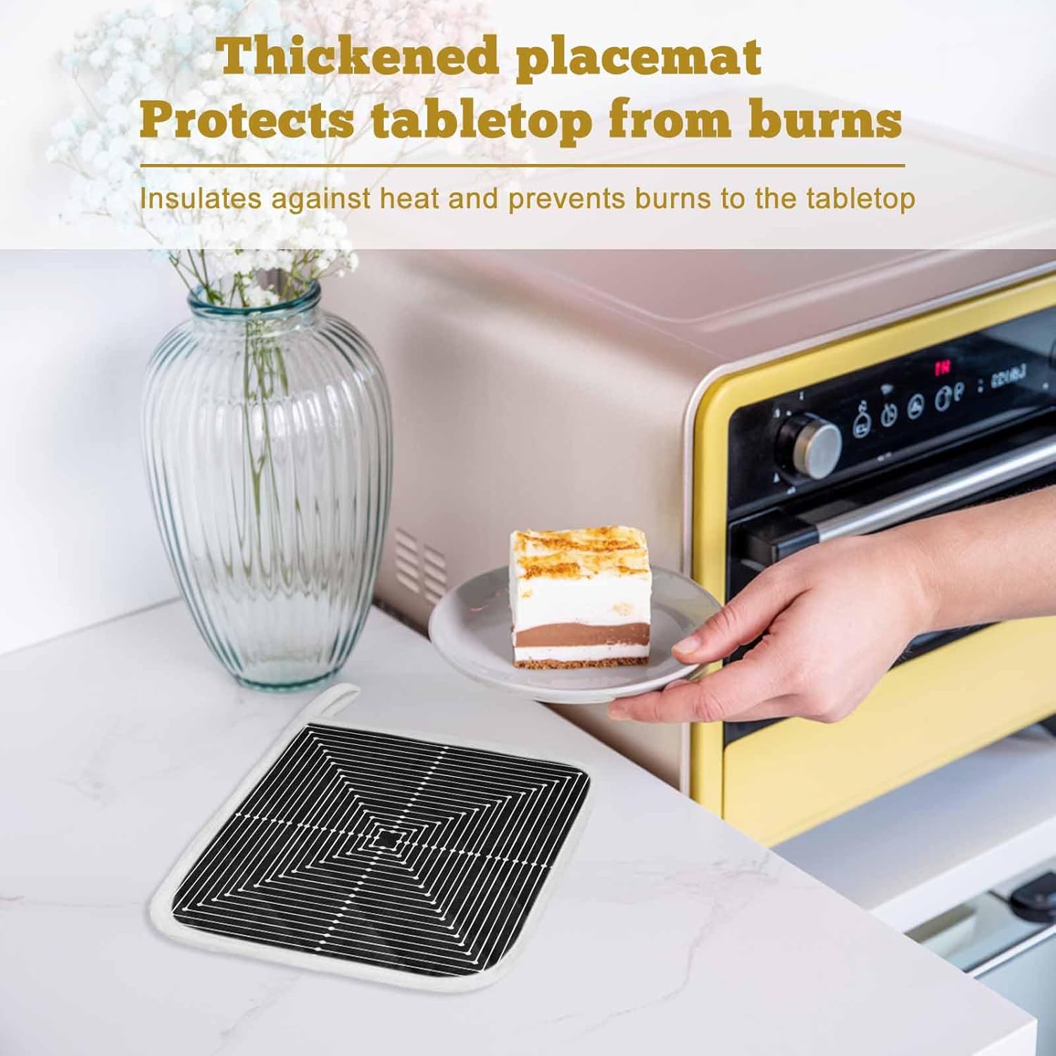 Black Striped Pot Holders for Kitchen Heat Insulation, Farmhouse Stripes Geometric Abstract Potholders Hot Pads with Hanging Loop, Washable Oven Mitts Pot Holder Trivet for Cooking Baking 5 Pack