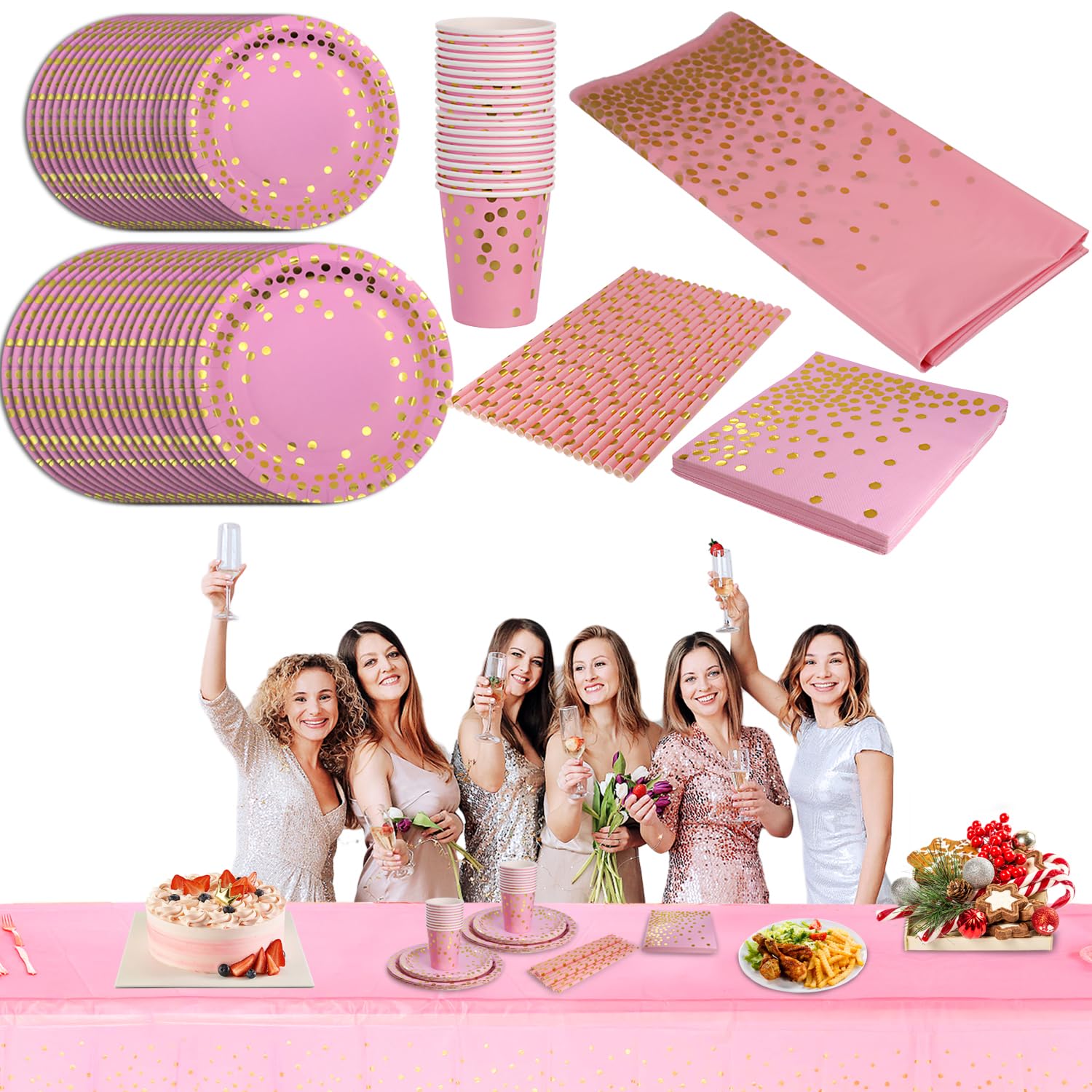 SYF-UN 101 Pcs Birthday Party Tableware Paper Plates Kids Birthday Set Including Tablecloth Plates Cups Napkins Straws for Baby Shower Birthday Wedding Party (20 Guests)