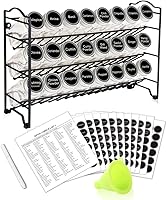 Vista 7 de SWOMMOLY Spice Rack Organizer with 24 Empty Glass Spice Jars, 396 Spice Labels with Chalk Marker and Funnel Complete Set, for Countertop, Cabinet or
