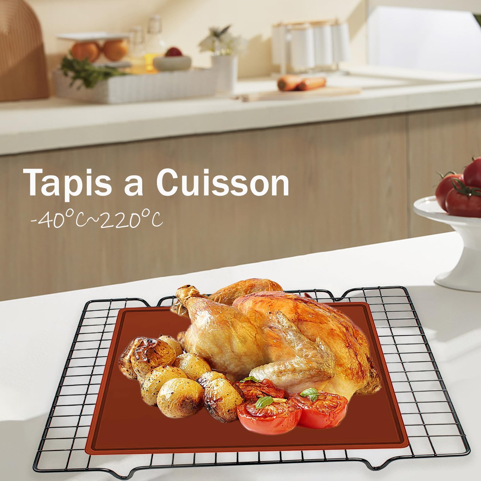 Silicone Plaque Génoises 30x40x1cm Tapis Roulade Cuisson Flexible Marron