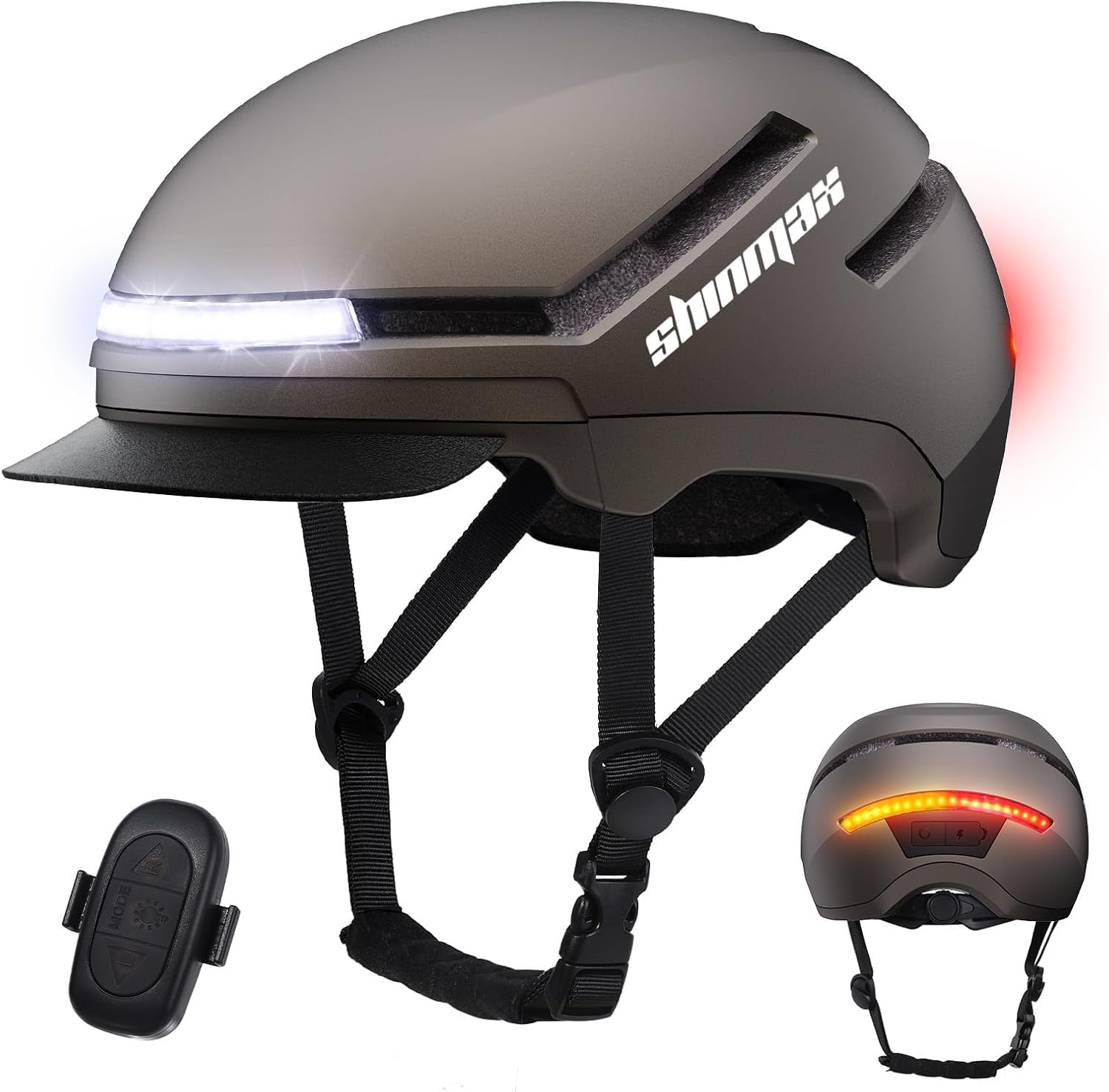 Shinmax Bike Helmet with Turn Signals, NTA Certified up to 45km/h, Bicycle Helmet for Men Women with USB Rechargeable Rear Light, Viser, Cycling Helmet for E-Bike & S-Pedelec,Scooter, Commuter, Adults