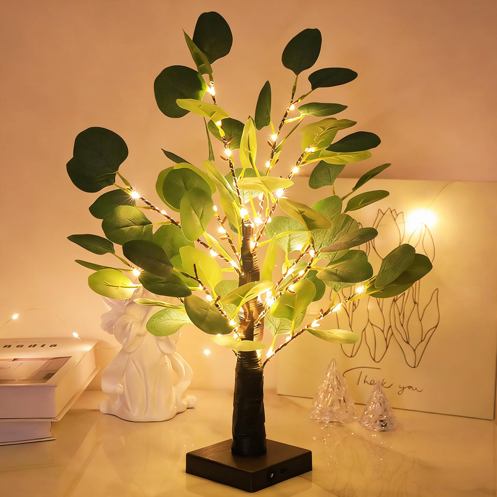 wpdash 50 LED Bead Eucalyptus Tree Table Lamp USB or Battery Powered Simulated Bonsai Decor Light Warm White DIY Tree Shaped Night Light for Office Hotel Lobby Streaming Studio Decoration — image 1